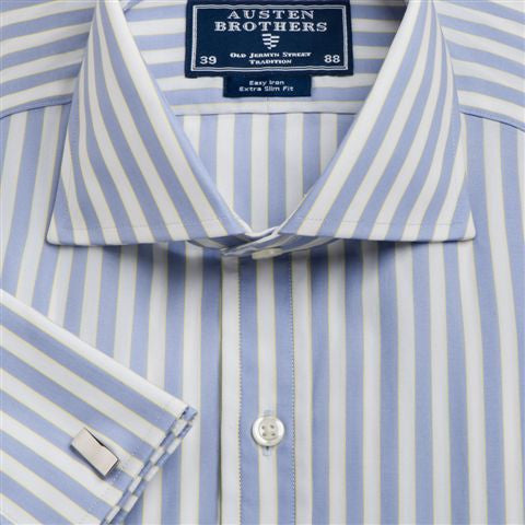 Men's Blue & Yellow Stripe Poplin.  Available in Sizes 39 & 42 Only