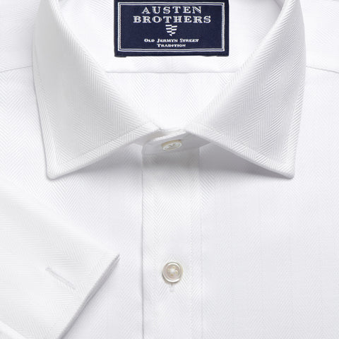 NON IRON Made 2 Order - Royal Herringbone White Twill Shirt