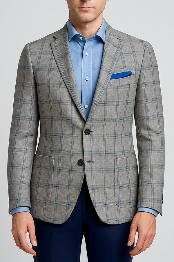 Jacket - Fully Lined Linen Navy Check Sportscoat