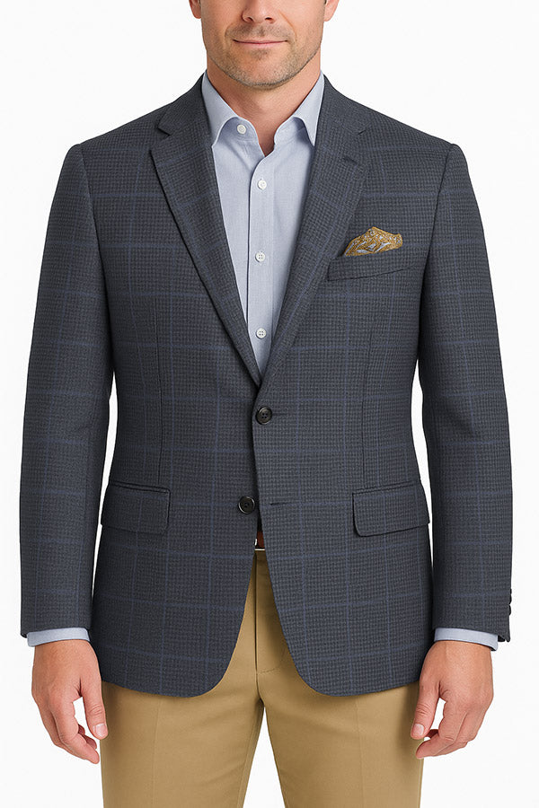 Jacket - Half Lined Linen Navy Check Jacket