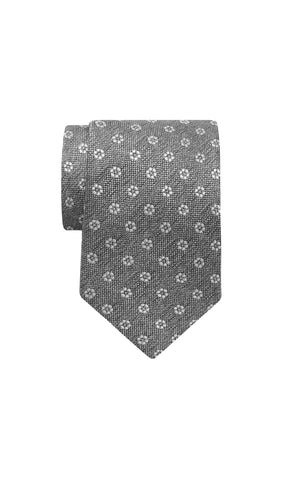Tie - Silver Tie with Flower Design