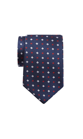 Tie - Navy with Red and White Pattern