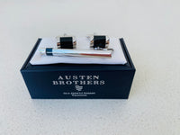 Cufflink set - Premium Stainless Streel / Black Enamel Tie Clip Cufflink Set