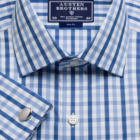 Made 2 Order - Blue & Navy Buckingham Check Poplin