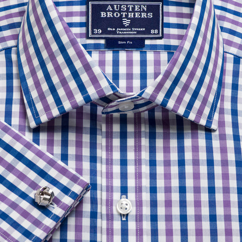 Made 2 Order - Purple & Navy Buckingham Check Poplin