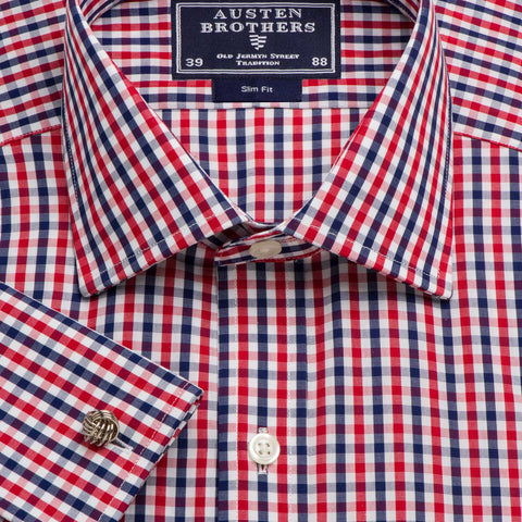 Made 2 Order - Red & Navy Buckingham Check Poplin