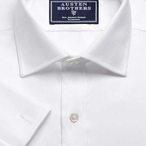 NON IRON Made 2 Order - Royal Herringbone White Twill Shirt